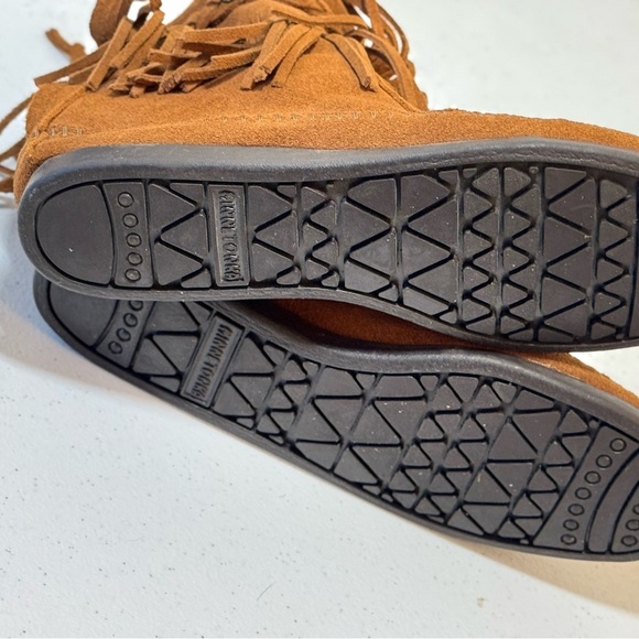 Minnetonka Brown Suede Fringed Zip Back Womens Moccasins Ankle Boots Size 8 292 - Picture 4 of 5